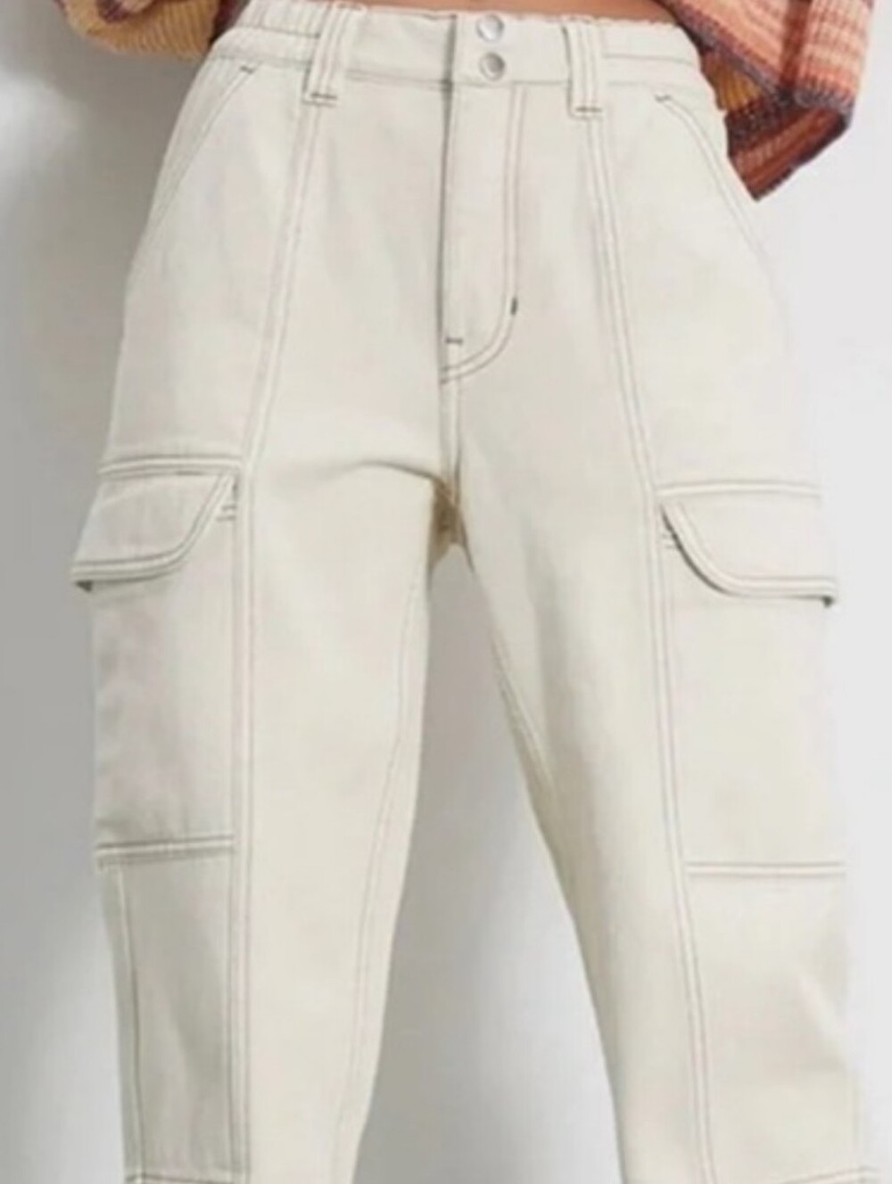 PacSun Women's Cream Cargo Pants S High Rise Straight Leg Twill Cotton Pockets